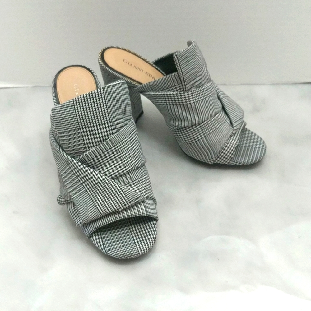 Gianni Bini Black & White Plaid Open-Toe Mules